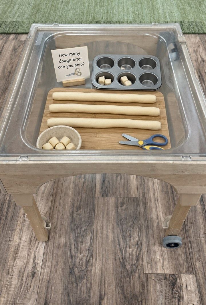 Snipping Dough Bites sensory activity