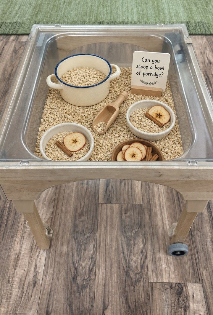 Oatmeal Scooping Station sensory activity