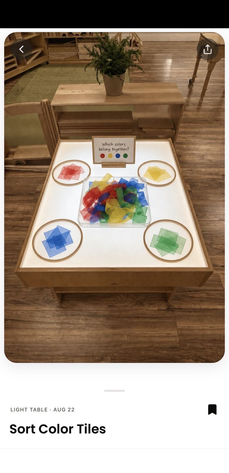 A generated Sort Color Tiles activity on the same light table